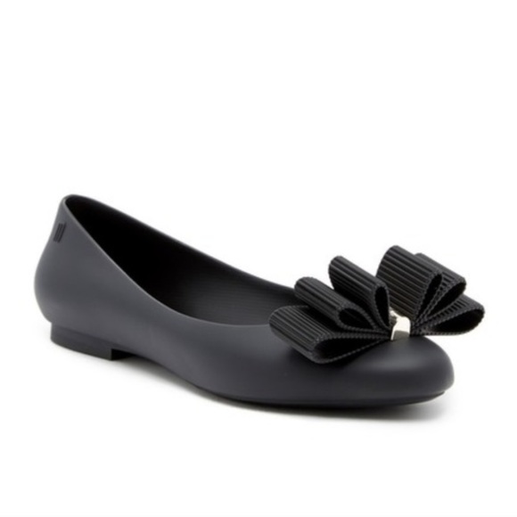 Melissa Shoes - Melissa Jason Wu black jelly rubber doll fem bow ballet flats